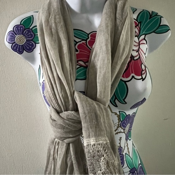Light Grey Washed Embroidered Scarf - Picture 3 of 3